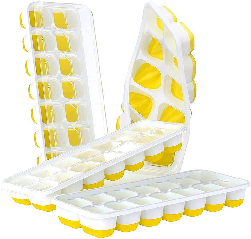 Ice cube trays, 4 reusable 14 silicone moulds with removable Lid