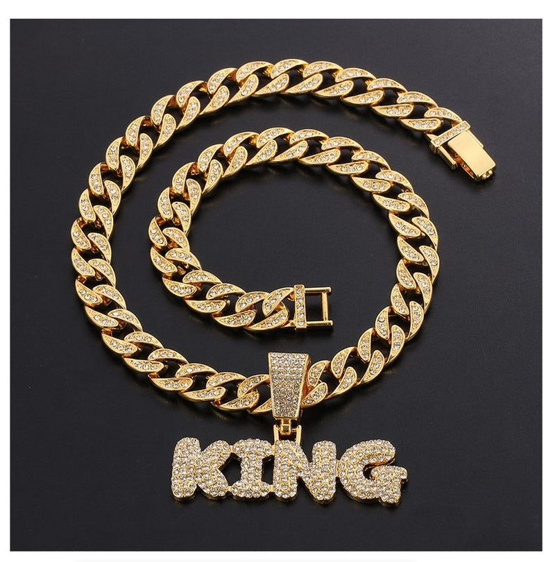 Men Rhinestone King Pendant Hip Hop Necklaces Male Charm Jewellery Gift