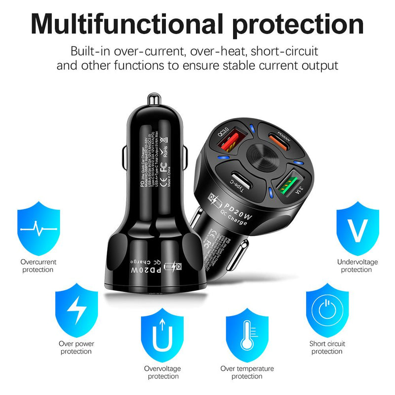 Car Charger Fast Charging PD QC3.0 USB C Phone Charger Adapter