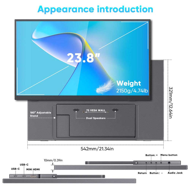 23.8inch Portable Monitor 120Hz RGB 100%