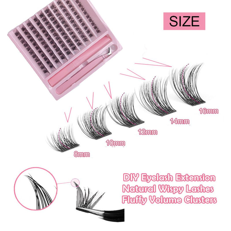 Lash Clusters Lash Curl Extension Kit with Lash Bond &Tweezer (8-16mm) Mixed Length Lash Clusters to Get Different Lash Styles, Easy to Apply for Beginners, Looks Real & Natural