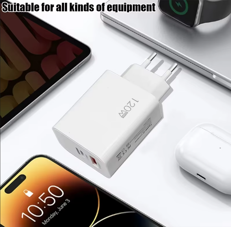 120W Fast Charger USB 3.0 Type-C 2 In 1 Charge Adapter For Phones