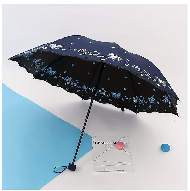 Sunny Rainy Days Umbrella Butterfly Print Umbrella Windproof UV Protection