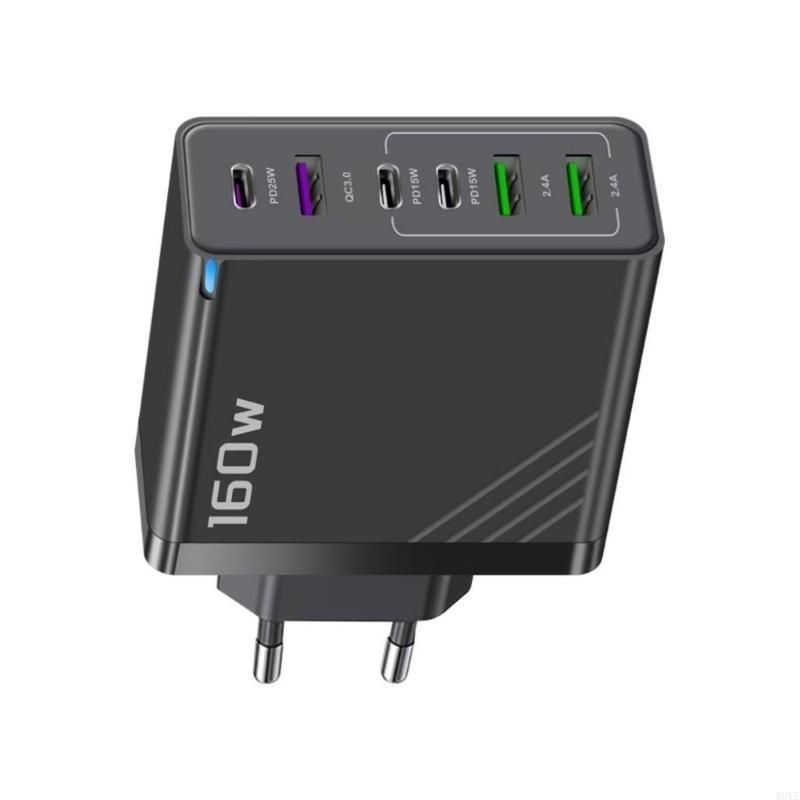 6 Ports Phone Charger Adapter Plug USB A+C with LED Multi Ports