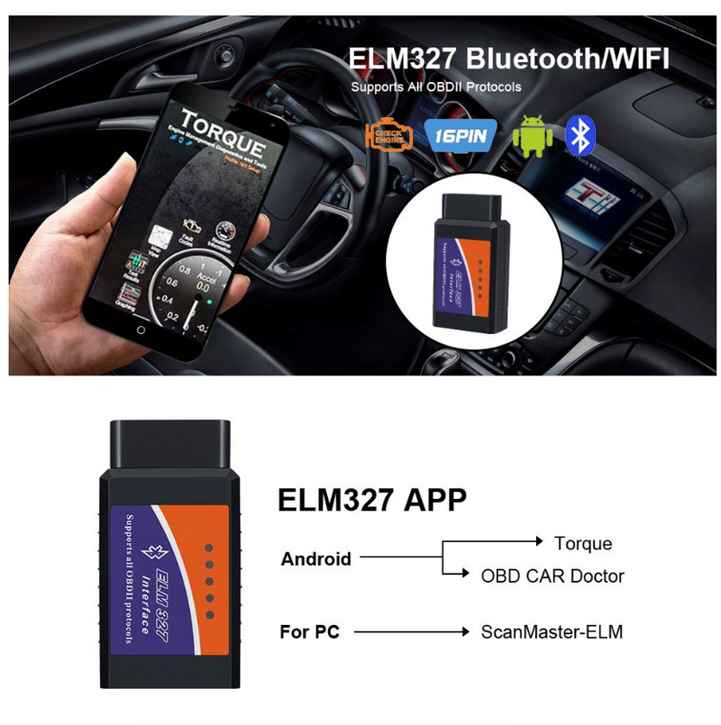 Diagnostic Tools ELM327 OBD2 Bluetooth Car Detector Diagnostic Tool
