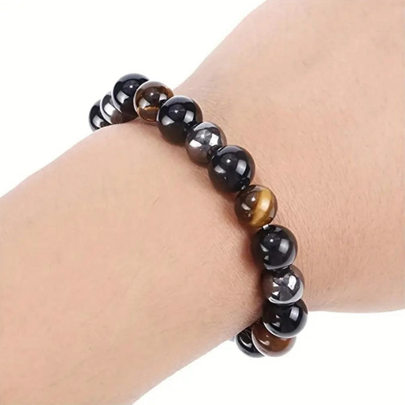 Natural Black Obsidian Hematite Tiger Eye Beads Bracelets Men