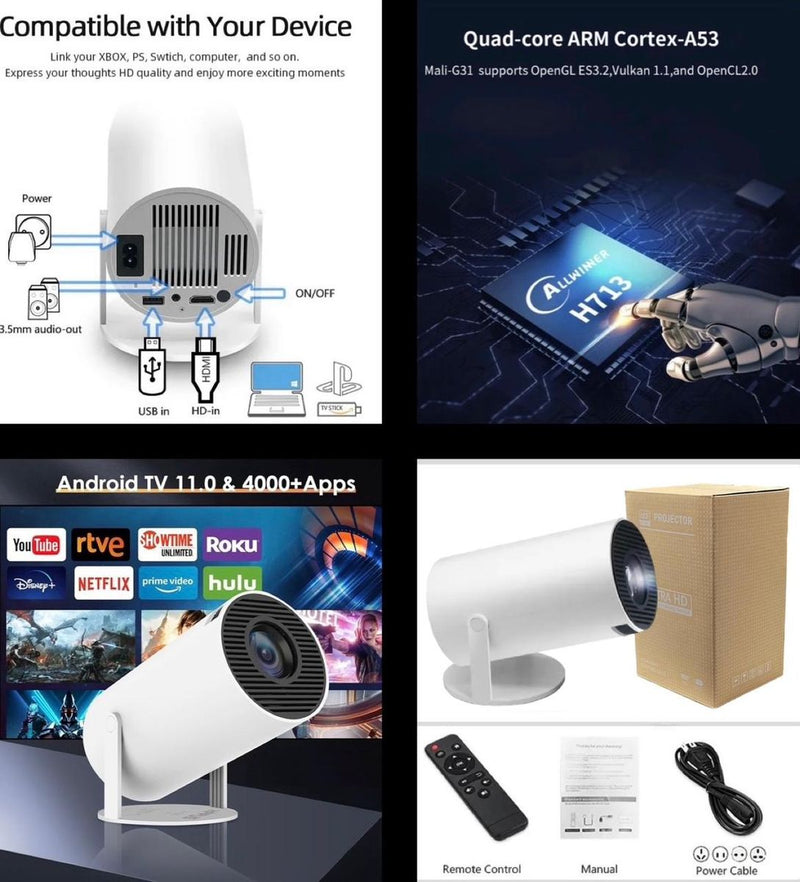 Portable 4K Ultra HD ProjectorTrending Projector Small And Compact