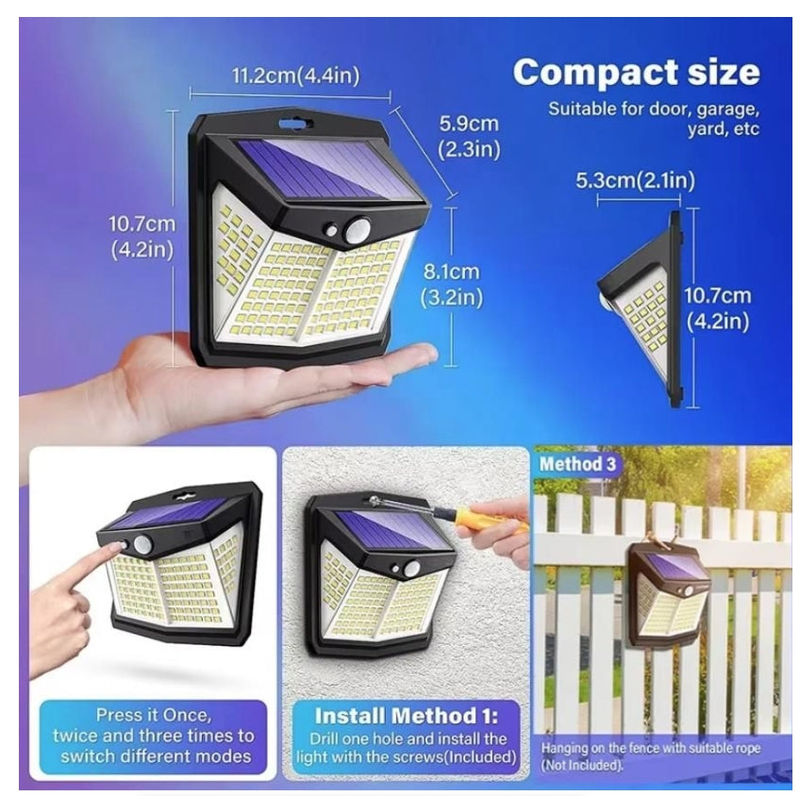 IPSTYLE Solar Wall Lights Outdoor Solar Lamp Sunlight Street Light 128 LED