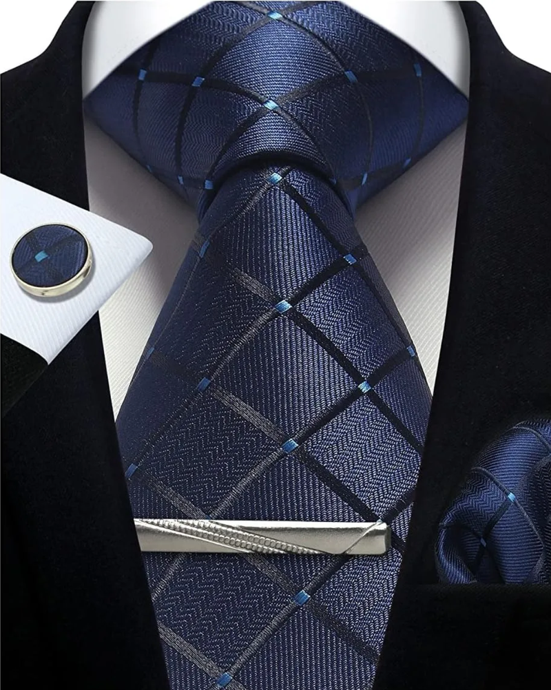 Men Tie Clip Handkerchief Woven Classic Men's Necktie Pocket Square Set