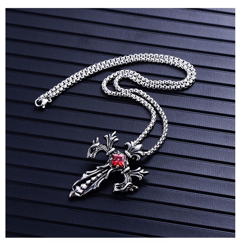 Double Dragon Cross Necklace Fashion Retro Christian Jesus Cross