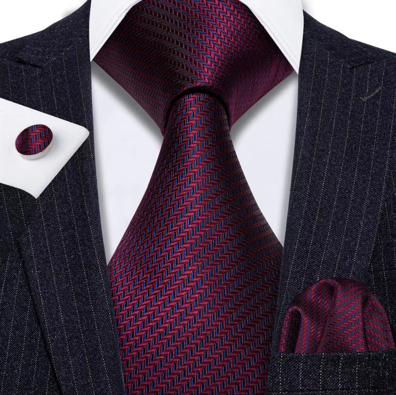 Silk Wedding Necktie Jacquard Woven Striped Ties Men Handkerchief Cufflink Set