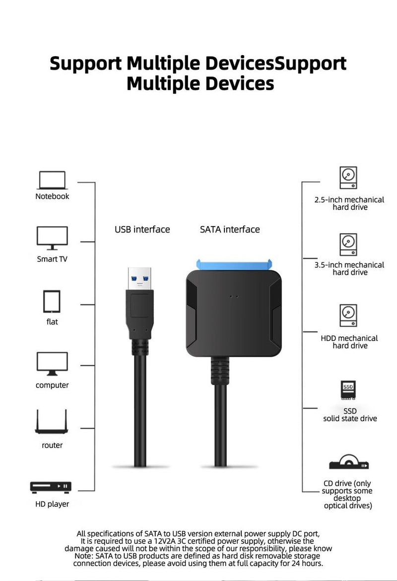 SATA to USB 3.0 Cable USB to SATA Hard Drive Adapter for 2.5" 3.5" SSD HDD