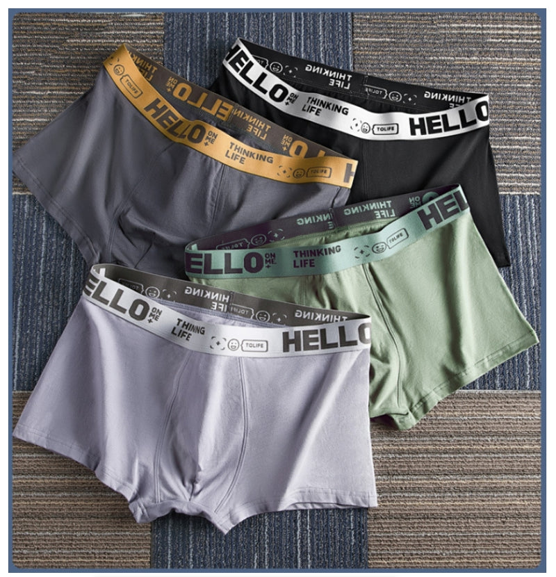 IPSTYLE Men's Boxer Underwear Man Mid-waist Underpants Solid Color