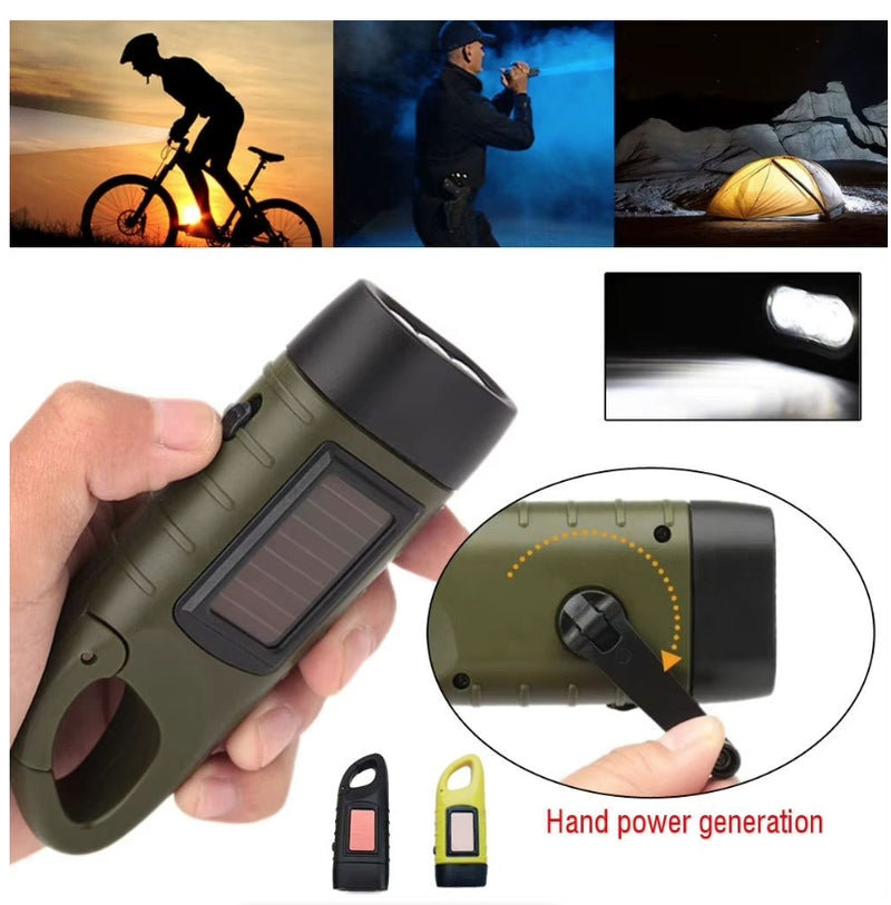 Solar Hand Crank LED Flashlight Emergency Outdoor Light Dynamo Torch