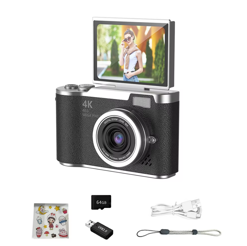 Foldable Screen Student Camera 18X Zoom Anti-Shake with Flip Screen