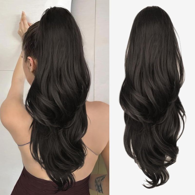 Elastic-band Ponytail Wig with Large Waves and Layered Long Curls