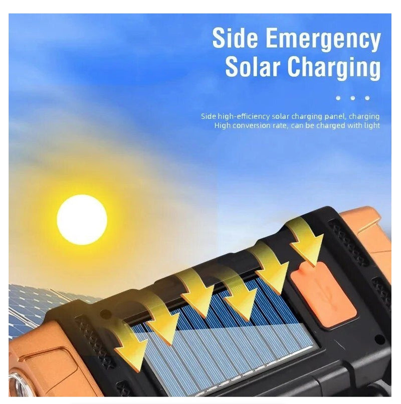 Solar LED Flashlight With COB Work Lights USB Rechargeable Handheld