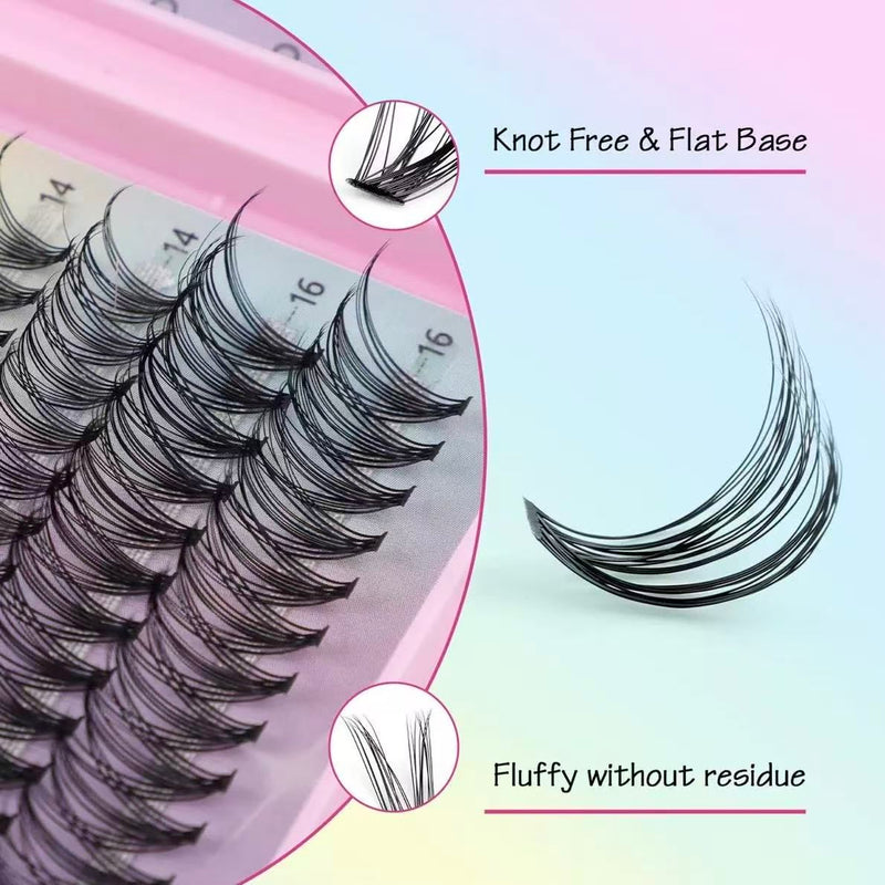640 Pieces Thick Cluster Eyelash Extensions 10-16mm DIY False Eyelashes Kit 50D/60D/80D/100D Single Eyelashes, Soft Texture, And Easy To Use