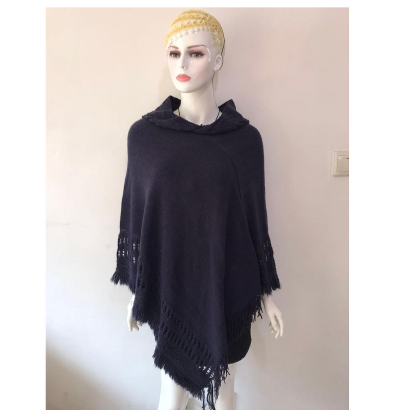Women Ladies Tassel Cape Coat Fringe Poncho Oblique Stripe Coat Bohemian