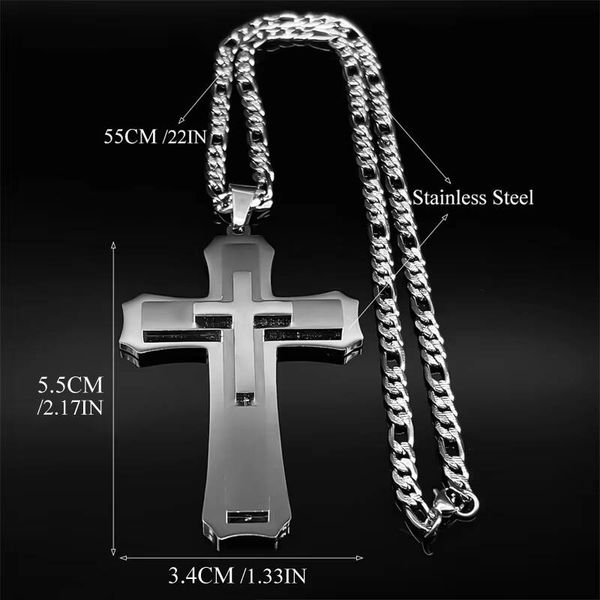 Big Jesus Christian Cross Pendant Necklace for Men Woman Stainless Steel