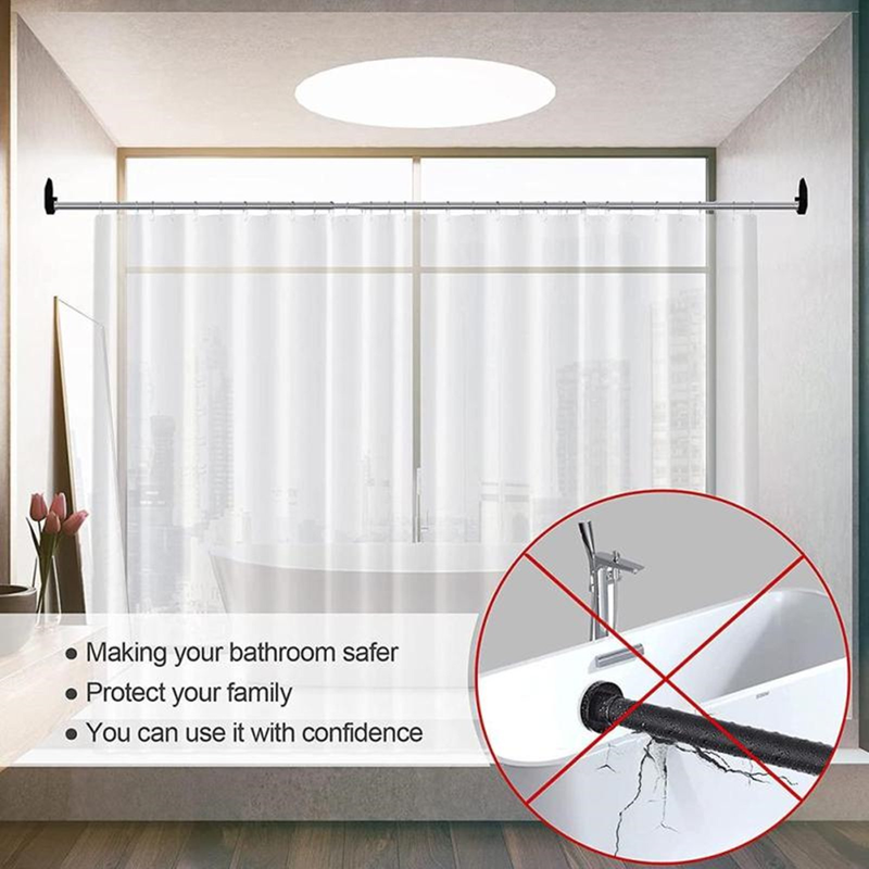 Shower Curtain Rod Holder 32 Inch Black Adhesive Wall Mount Holder 2 Count