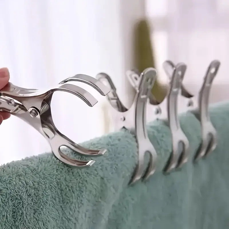 12Piece Stainless Steel Windproof Clothespins With Hooks, Laundry Hanger Clips