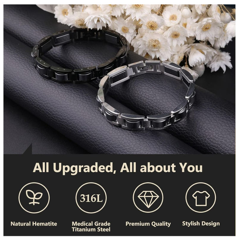 IPSTYLE Men Power Wristband Titanium Steel Hematite Magnetic Bracelets