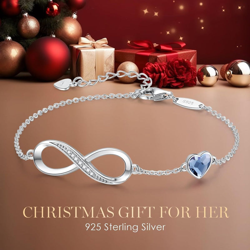 Sterling Silver Mobius Heart-Shaped Crystal Bracelet For Woman