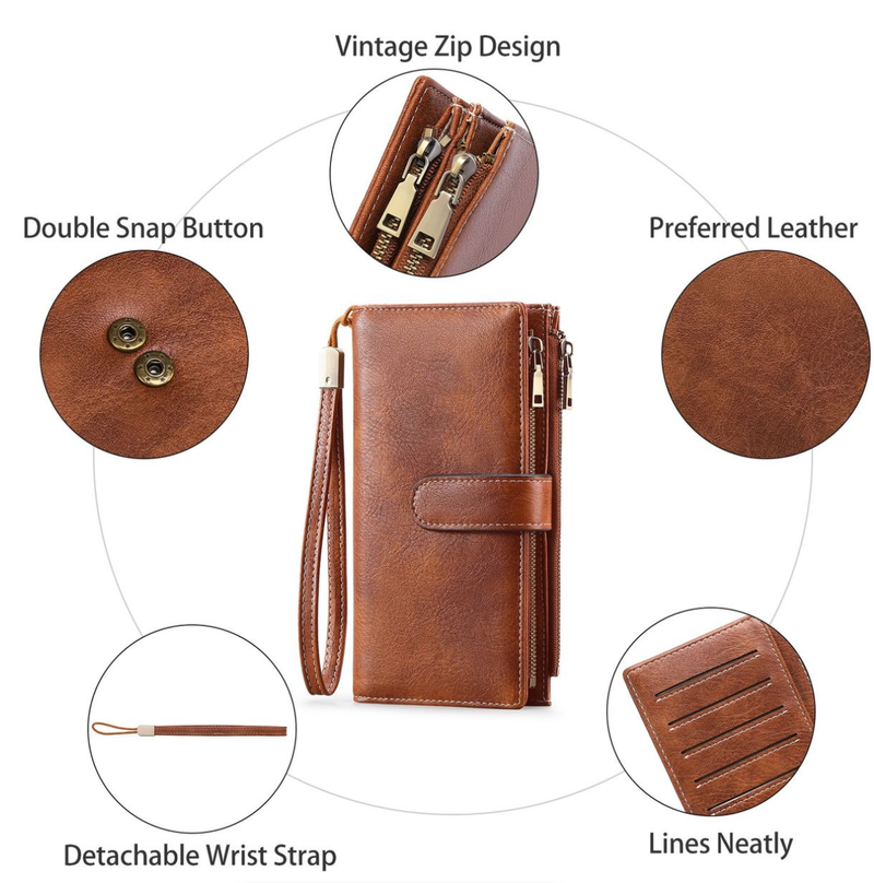 Vintage RFID Leather Wallet for Woman - 3-Fold - IPSTYLE