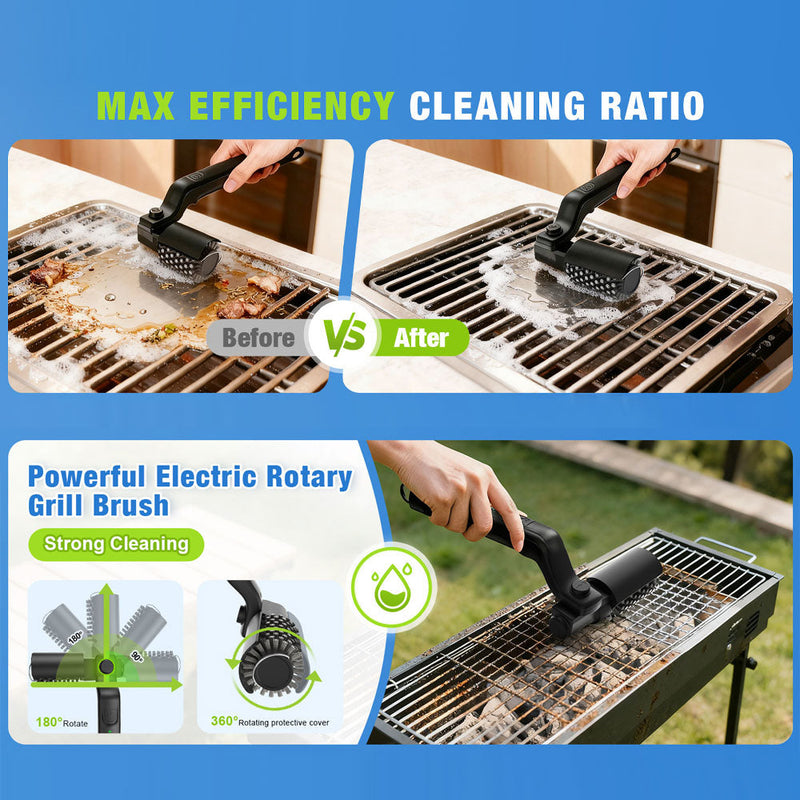 Electric Grill Brush, Cordless Rechargeable Electric BBQ Grill Cleaner