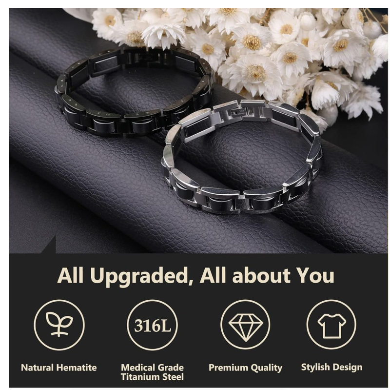 Titanium Steel Hematite Magnetic Bracelet Men Stainless Steel Link Bracelet