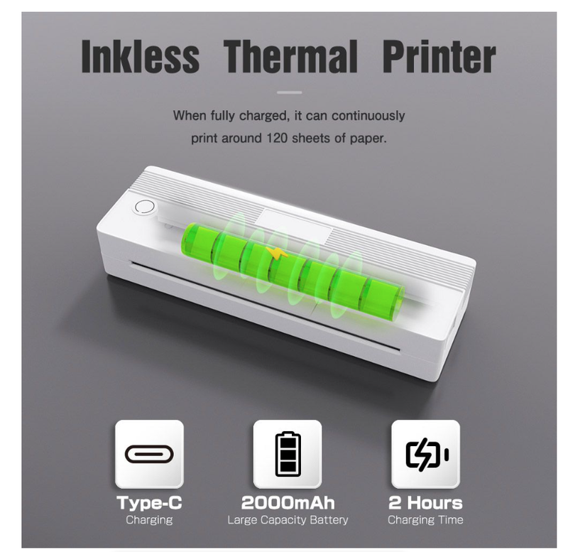 Mini A4 Portable Printer Wireless Mobile Thermal Printer 8 Inch