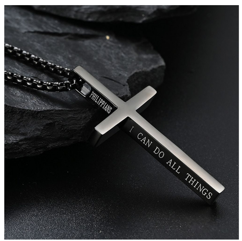 Men's Necklace - Trendy Philippians I Can Do All Things Cross Necklace