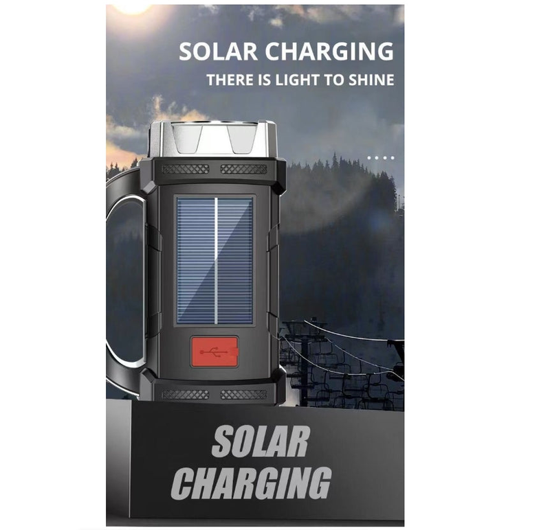 LED Flashlight USB+Solar Rechargeable Flashlight COB Outdoor Camping