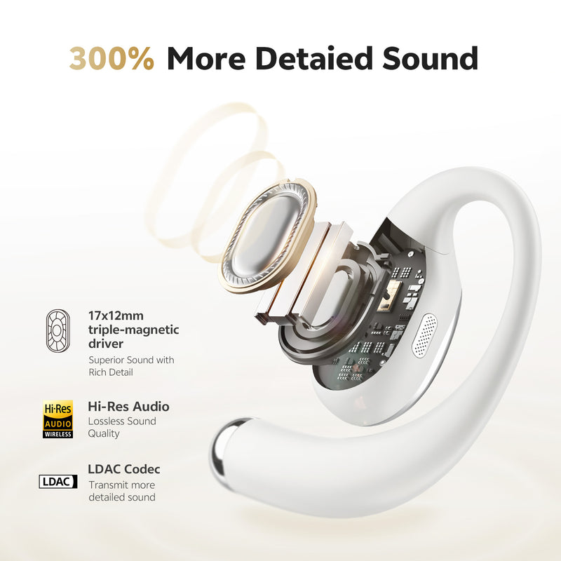 QCY Crossky R70 Open-Ear Earbuds, LDAC Hi-Res Audio, 52H Playtime