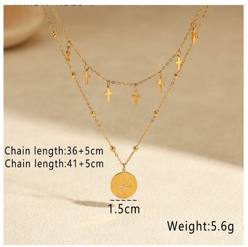 Cross Pendant Clavicle Necklace Stacked Gold Metal Girl Fashion Jewelry