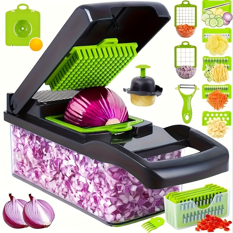 16-Piece Manual Vegetable Chopper Set – With Container & Multiple Blades