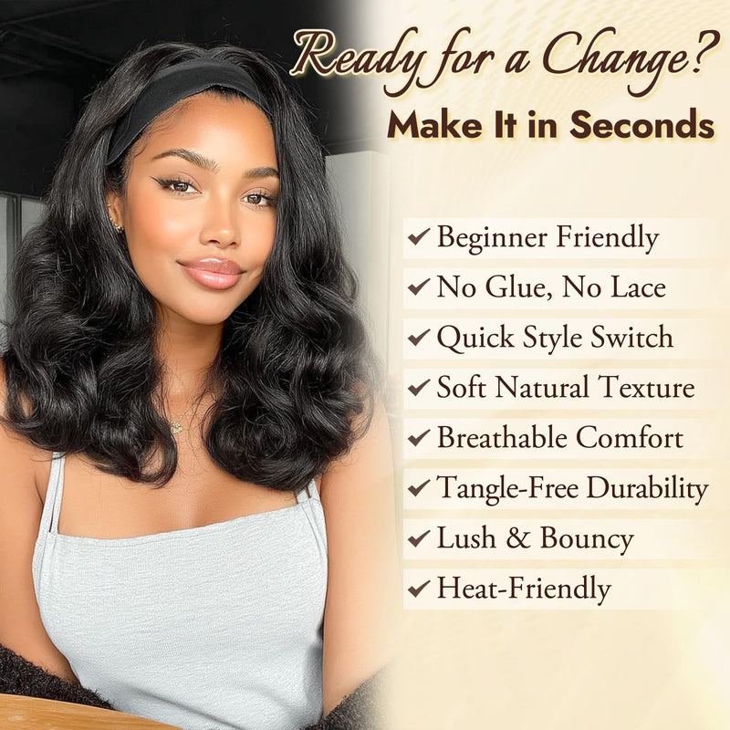 Synthetic Wig Headpiece Elegant Black Long Curly Ice Silk Headband Wig