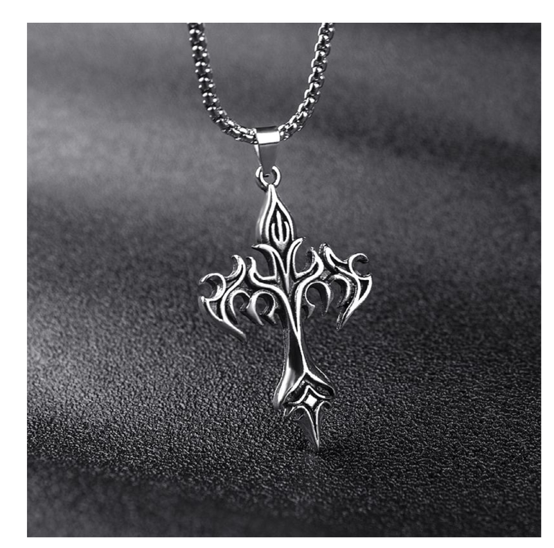 Classic Steel Warrior Men's Cross Amulet Necklace - Fashion Flame Christian