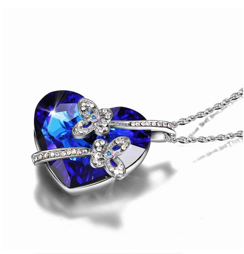 Heart Pendant Necklace for Woman Exquisite Jewelry Blue Crystal Forever Love