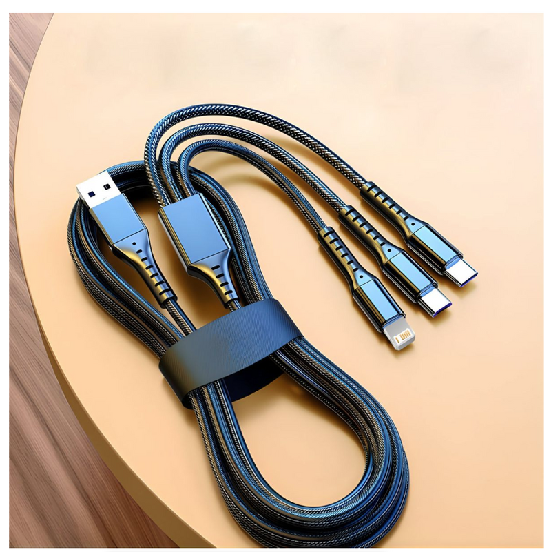 3 in 1 USB Charge Cable 6A 100W Portable Micro USB Type C Cable