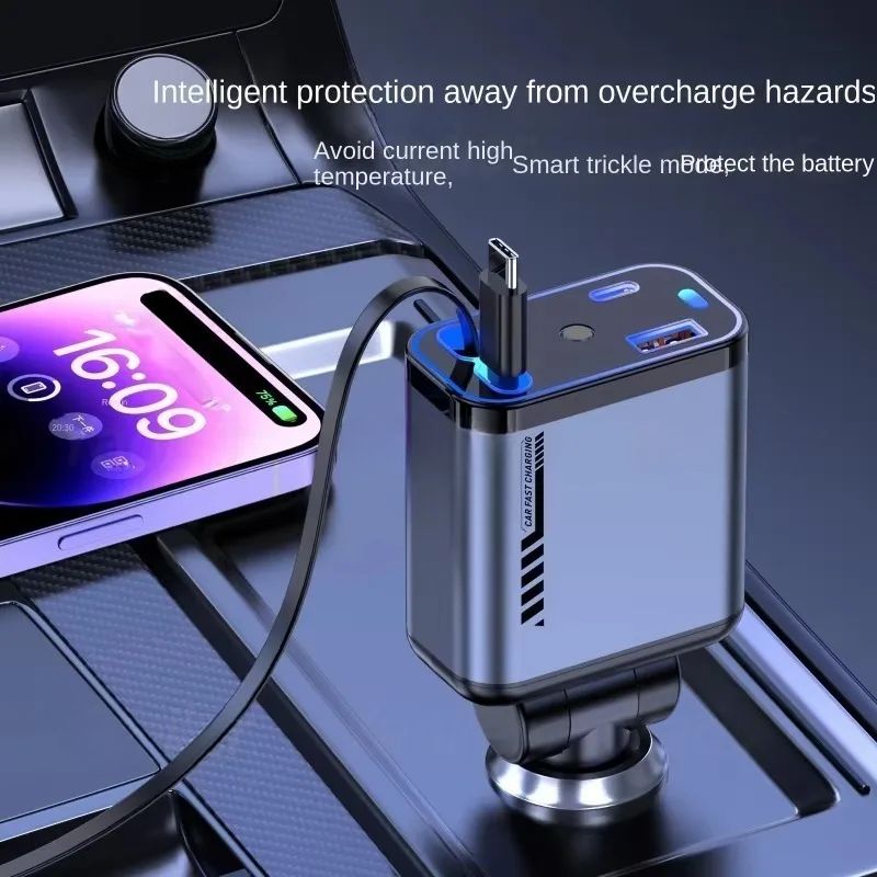 Phones 4 in 1 Retractable Car Charger with 120W USB C Car Fast Charger