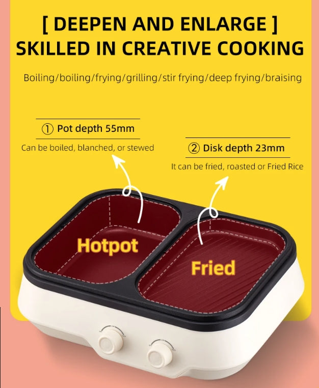 Electric Hot Pot Grill Cooker Household Multi-Cooker Non-Stick Cooking Pot