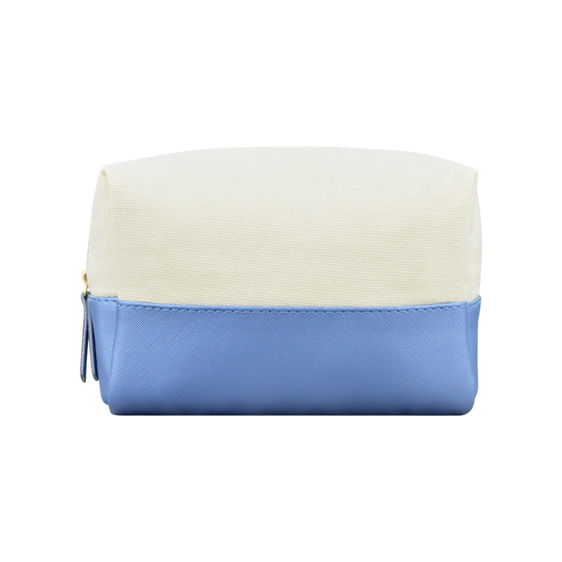 Canvas Two-Tone Cosmetic Bag, Large Capacity Zipper Toiletry Pouch, Portable Travel Makeup Organizer for Woman
