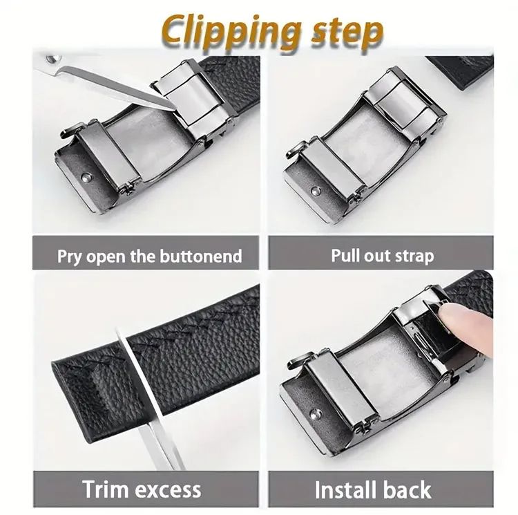 Leather Belt Men's Black Suits Ratchet Belt Metal Buckle Belt
