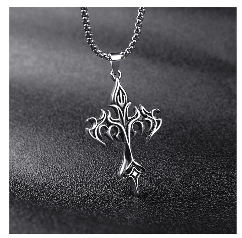 Classic Steel Warrior Men's Cross Amulet Necklace - Fashion Flame Christian