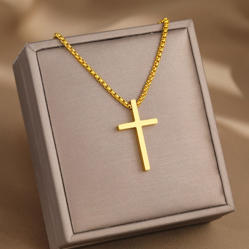 IPSTYLE Christian Choker Fashion Cross Stainless Steel Necklace