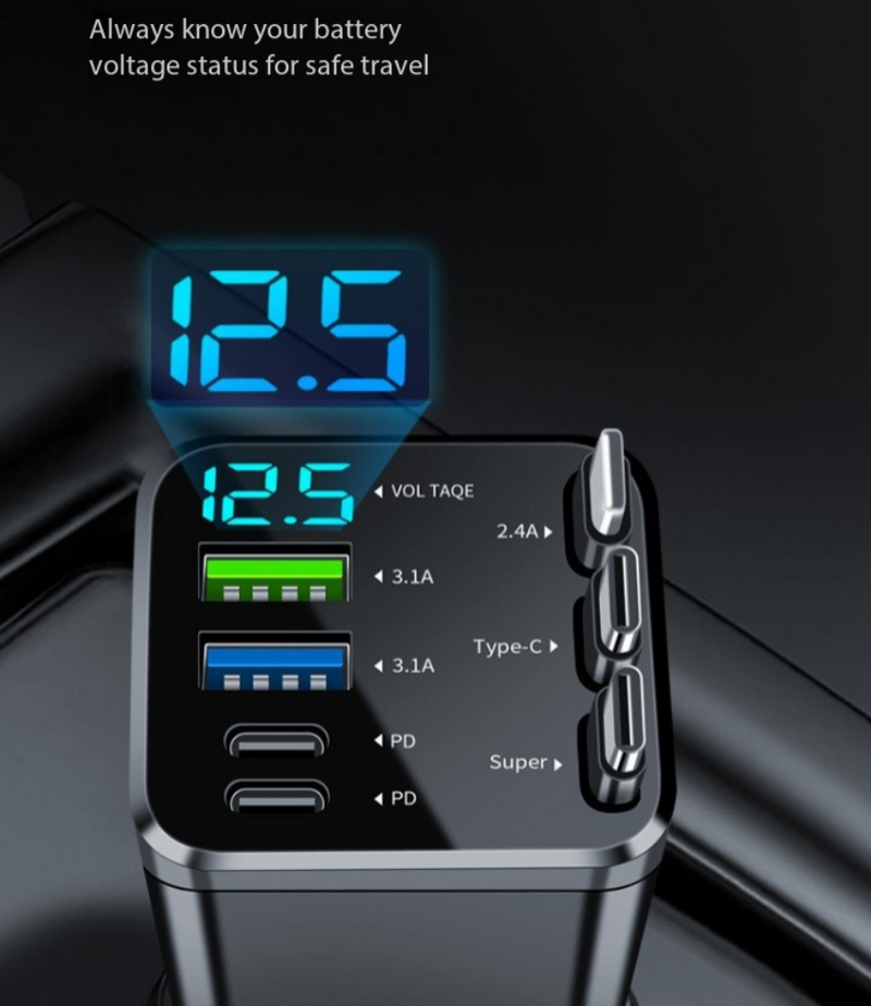 7-in-1 Car Charger Retractable Cable
