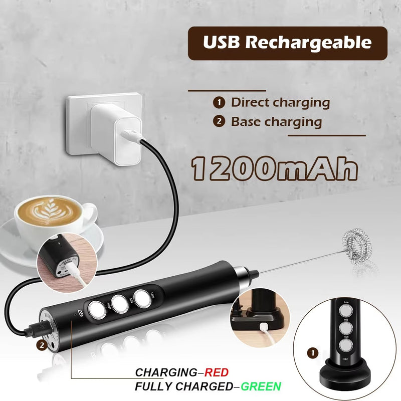 Electric Milk Frother Handheld Foam Maker for Latte, Cappuccino, Chocolate