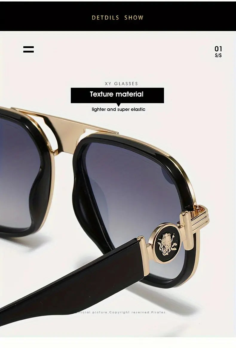Men's Premium Elegant Square Sunglasses – Green Frame with Unique Temples, UV400 Protection for Daily & Outdoor Use